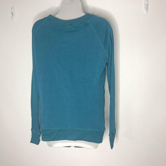 Vintage MV Sports Reverse Weave Sweatshirt Womens Small Green Teal Blue V Neck - Picture 2 of 8